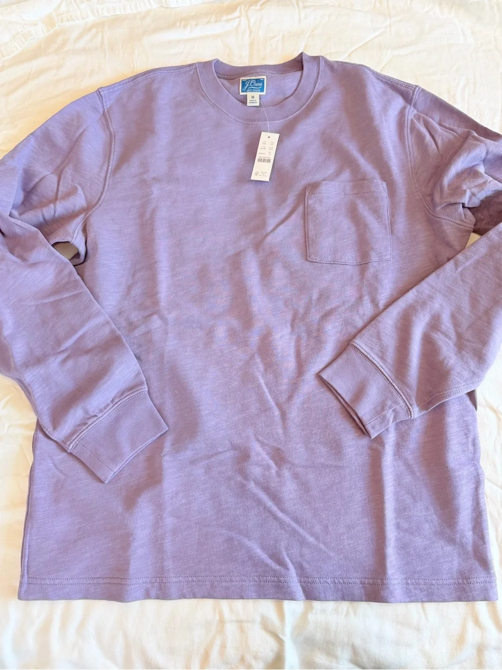 J. Crew Lavender Long-Sleeve Pocket Crewneck